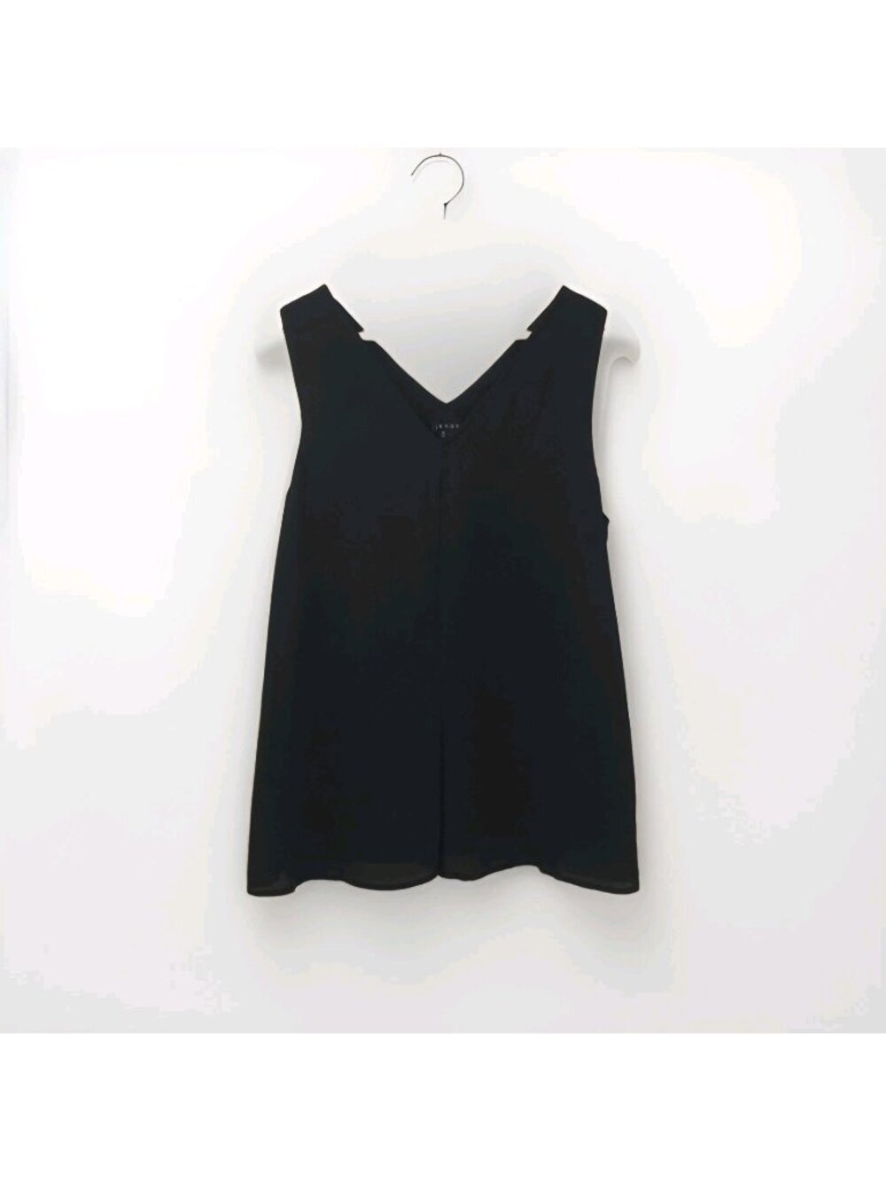 Theory Silk Lesay Tank Top M Black V-Neck Pleated Lined Sheer Minimalist Capsule